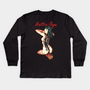 Bettie Page Pin Up Color Kids Long Sleeve T-Shirt